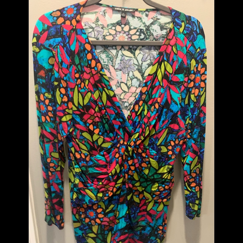 Womens poly knit pullover top, size XL, cable and gauge,